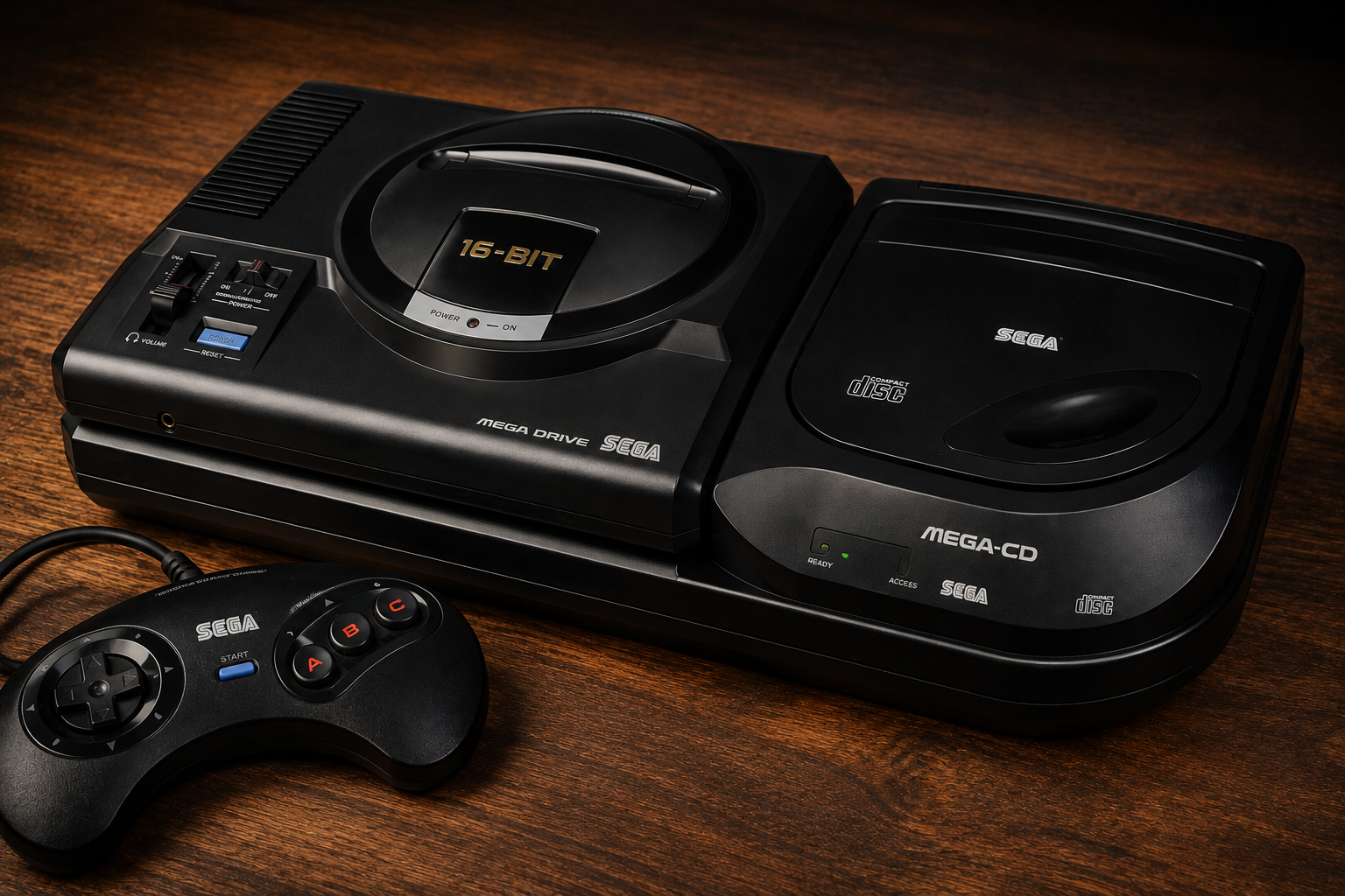 Ensemble Sega Megadrive connecté au périphérique Mega-CD